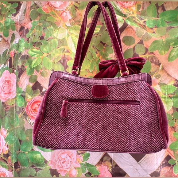 Ladies Who Lunch precious velvet boucle handbag retro vintage bow mauvelous - Picture 2 of 6